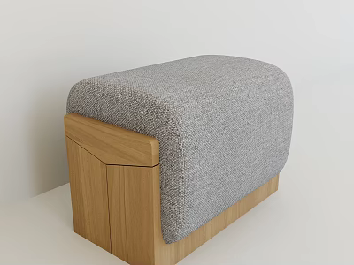 Minimalist Wooden Frame Stool with Gray Fabric Cushion and Modern Design 3d model