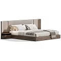 Modern Bedroom Bed With Upholstered Headboard Wooden Frame And Soft Pillows Bedding