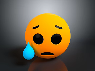 Yellow Round Emoji Daily Life Decoration With Blue Sweat Drop And Sad Face 3d model