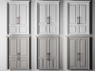 Gray Double Cabinet Doors With Sleek Design And Metal Handles For Modern Kitchens 3d model