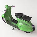 Green Vintage Scooter With Retro Design Black Seat And Purple Wheels