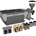 La Marzocco Coffee Machine With Grinder Bean Bags And Storage Containers In Kitchen