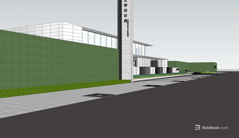 Modern Building Exterior Landscape Design With Green Wall And Paved Path 3d model 