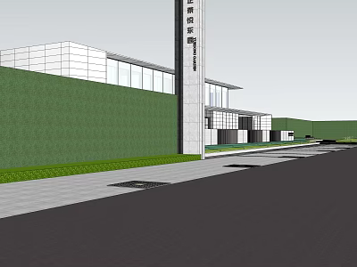 Modern Building Exterior Landscape Design With Green Wall And Paved Path 3d model