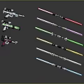 Weapons Collection Featuring Colorful Lightsabers And Blasters With Various Designs 3d model