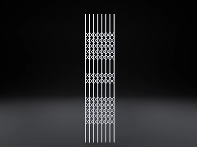 Modern White Gate With Intricate Geometric Grid Design And Vertical Metal Bars 3d model