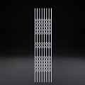 Modern White Gate With Intricate Geometric Grid Design And Vertical Metal Bars