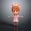 Cute Child With Red Hair Wearing Cat Ear Hat And Red White Coat Stretching Arms