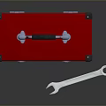 Red Industrial Toolbox With Adjustable Wrench For Equipment Maintenance Tasks