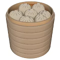 Bamboo Steamer Filled With Fresh Steamed Buns On Dark Background 3d model