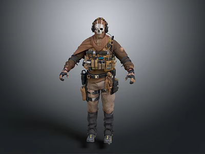 3D Model of Tactical Combat Character With Mask Cape And Gear Pouches 3d model