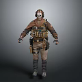 3D Model of Tactical Combat Character With Mask Cape And Gear Pouches