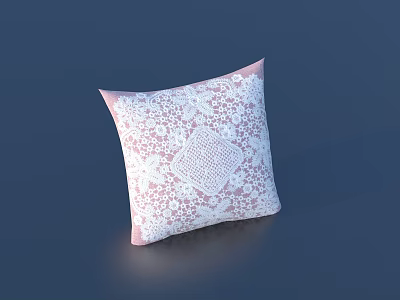 Pink Throw Pillow With White Lace Floral Pattern For Home Decor 3d model