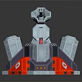 Futuristic Sci Fi Architecture 3D Model With Gray Towers Red Base And Circular Spires 3d model