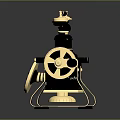 Vintage Mechanical Computer Featuring Gold Black Gears Knobs And Retro Mechanical Structure