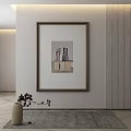 Modern Interior Abstract Painting With Bottle Shaped Figures And Geometric Base 3d model