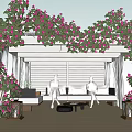 Relaxing White Pergola With Pink Flowers Outdoor Sofa And Wooden Floor