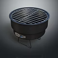 Black Round Outdoor Grill With Metal Grate Stand And Temperature Gauge