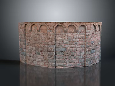 Circular Brick Wall With Historical Arched Design And Red Gray Bricks Texture 3d model