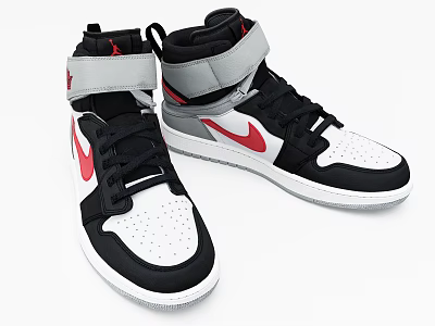 Stylish High Top Nike Sneakers With Black White Red Gray Color And Lace Up Design 3d model
