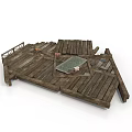 Weathered Wooden Dock Structure Featuring Dark Plank Platform Small Water Area and Railings