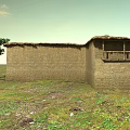 Traditional Thatched House With Earthen Walls Surrounding Trees And Lush Grassland