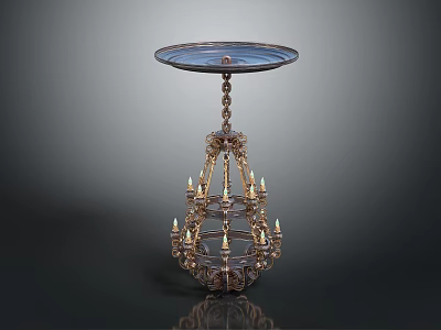 Classic Chandelier With Candle Shaped Lights Ornate Metal Frame And Top Circular Tray 3d model
