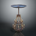 Classic Chandelier With Candle Shaped Lights Ornate Metal Frame And Top Circular Tray