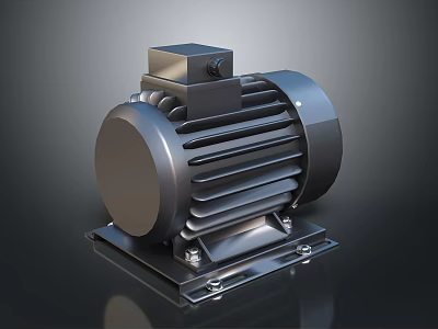 Industrial Electric Motor With Metal Housing Heat Sink Fins And Mounting Base 3d model
