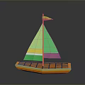 Colorful Toy Sailboat With Green Mast Multicolored Sail And Orange Hull