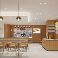 Time Honored Guilin Rice Noodle Restaurant With Yellow Signboard Wooden Interior And Glass Windows