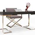 Modern Black Desk With Gold Legs Gray Chair Laptop Mug Red Decor And Books