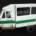 Vintage White And Green Three Wheeled Vehicle With Aged Exterior Side Windows And Front Signs
