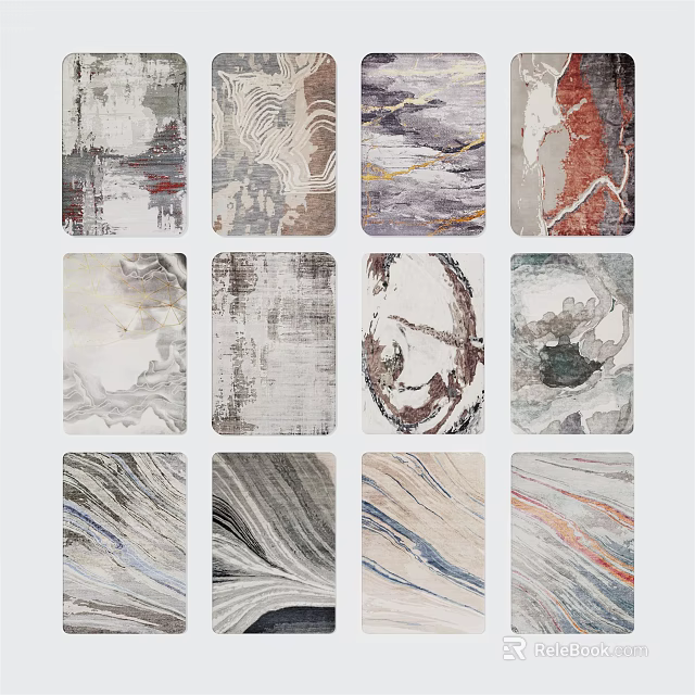 Various Abstract Pattern Square Rugs With Modern Colorful Designs For Home Decor 3d model