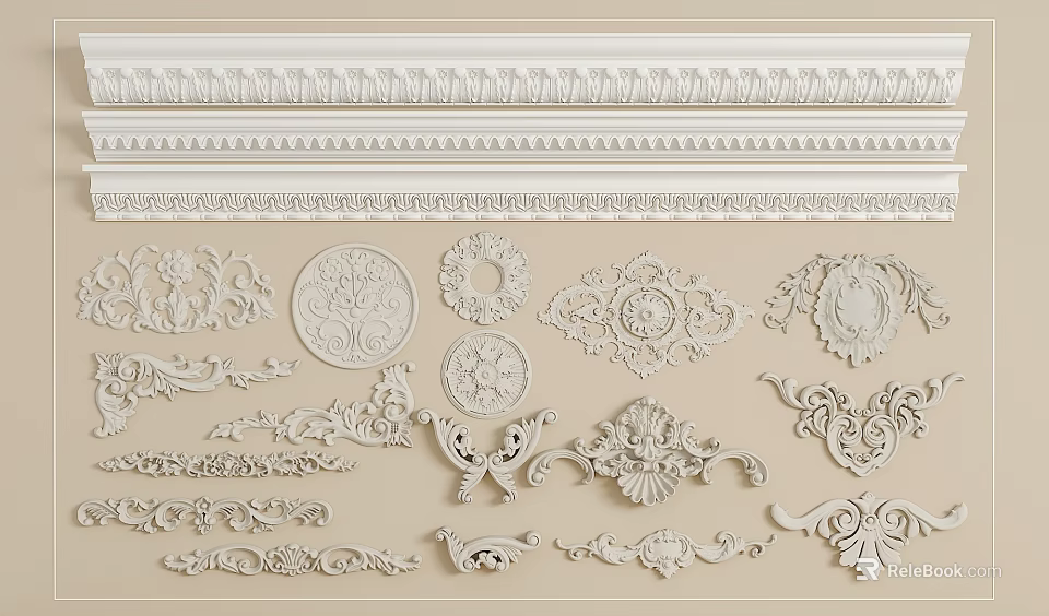 Elegant Decorative Plaster Moldings For Interior Design With Various Ornate Patterns And Styles 3d model