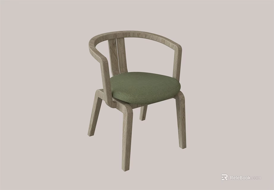 Wooden Children's Chair With Green Cushion Curved Backrest And Simple Design For Kids Room 3d model 