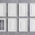 White Cabinet Doors With Various Designs And Styles Against Gray Background 3d model