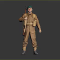 Man In Brown Military Uniform With Green Beret Holding Rifle And Gear