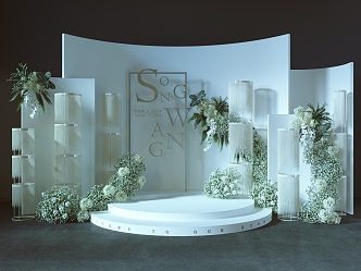 Korean-style white wedding beautiful Chen photo wall welcome area handover area beautiful line curtain white green fresh proposal 3d model