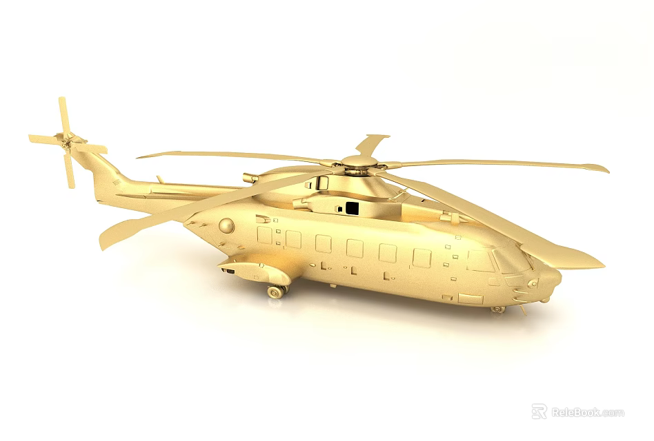 Stylish Decorative Ornament Set Featuring Golden Helicopter Model for Home Desktop 3d model 