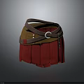Red Fringed Skirt With Brown Suede Belt And Metal Buckle Design