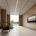 Modern Fitness Entertainment Room Featuring Wooden Walls Large Windows Wall Mounted Rings And Exercise Equipment