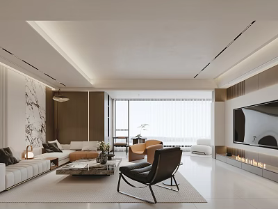 Modern Living Room Interior Design With White Sofa Black Accent Chair Coffee Table And Wall Art 3d model