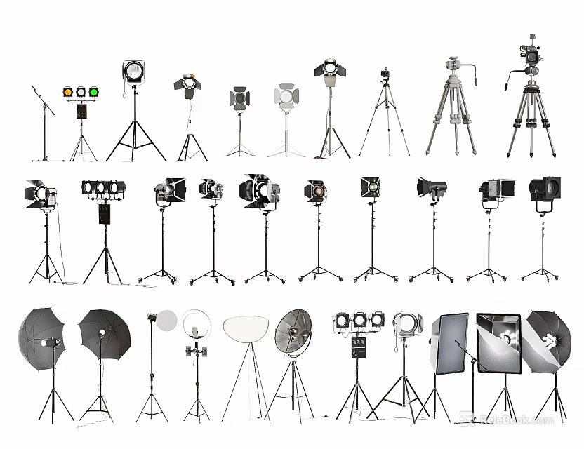 Professional Studio Lighting Combination With Tripods Softboxes Spotlights And Photography Equipment 3d model 