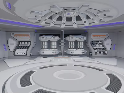 Cartoon Sci Fi Control Room Scene With Control Panels Round Floor And Blue Lights 3d model