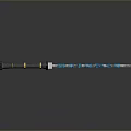 Decorative Broad Sword with Blue Engravings Yellow Handle Accents Metallic Texture Sharp Edge And Reflection