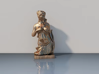 Swing Door With Gold Female Harp Statue On Gray Surface And Wall 3d model