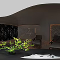 Private Box Interior With Dark Furniture Sofa Chairs Round Coffee Table And Starry Sky Backdrop
