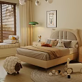 Cute Cream Cat Ear Upholstered Children Bed For Warm Cozy Kids Bedroom Interior Design