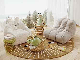 Lazy Sofa Children's Sofa Doll Woven Frame Side Carpet 3d model